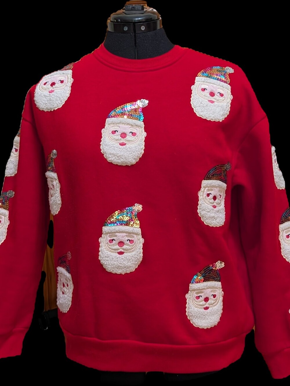 Women's Red Santa Sequin Crewneck Sweater Queen Of Sparkles Knock Off